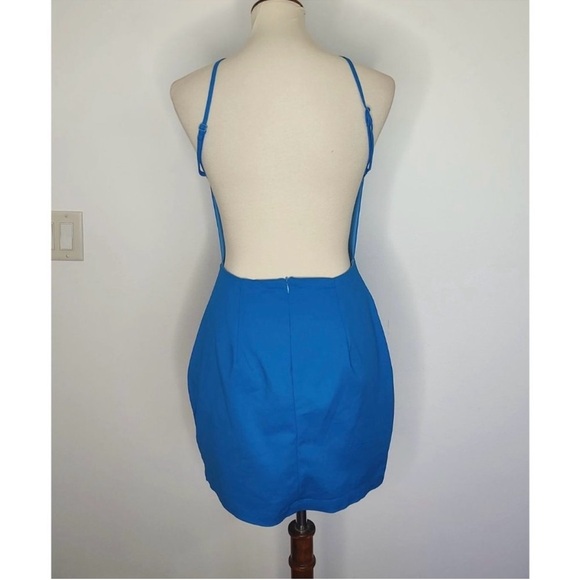 Super Down Dress sz L Blue Selena Bodycon Mini Open Back High Neck Revolve - Picture 9 of 12